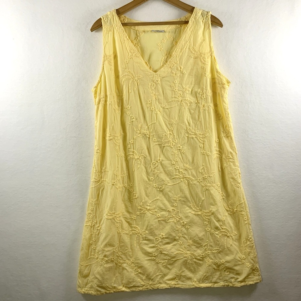 Cottonseed Womens Embroidered Shift Dress Butter Yellow Cotton Coastal Boho‎